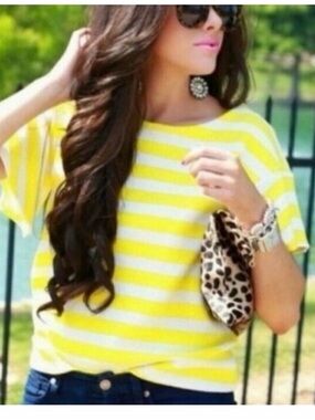 Anthropologie Striped Short Sleeve Tee Yellow and White NWT